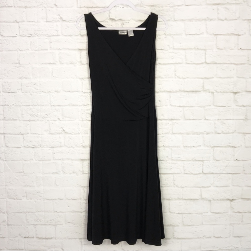 Spiegel Faux Wrap Sleeveless Midi Black Tank Dress